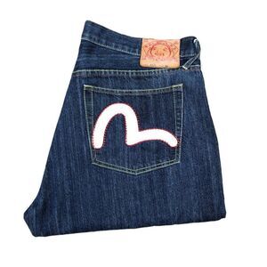 RARE Evisu Embroidered Jeans Size 40 BIG LOGO Blue